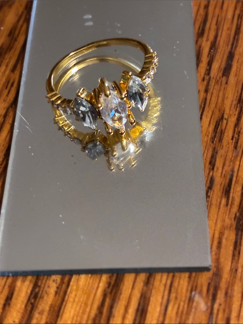 Gold Cocktail Ring with Clear Marquise Stones - Women Jewelry
